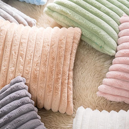 DEELAND Pack of 2,Double-Sided Faux Fur Plush Decorative Throw Pillow Covers Fuzzy Striped Soft Pillowcase Cushion Covers for Sofa Couch Bedroom Lightblue 24x24 inch