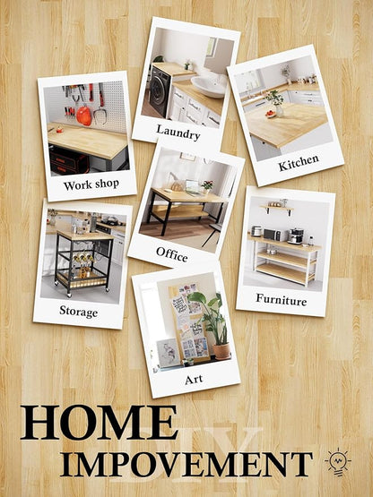5FT Butcher Block Countertop Birch Solid Wood - 60" x 25" Table Top Butcher Block Cutting Board for Kitchen Island Living Dining Table Office Desk Workbench laundry Countertop Unfinished 1.5" Th