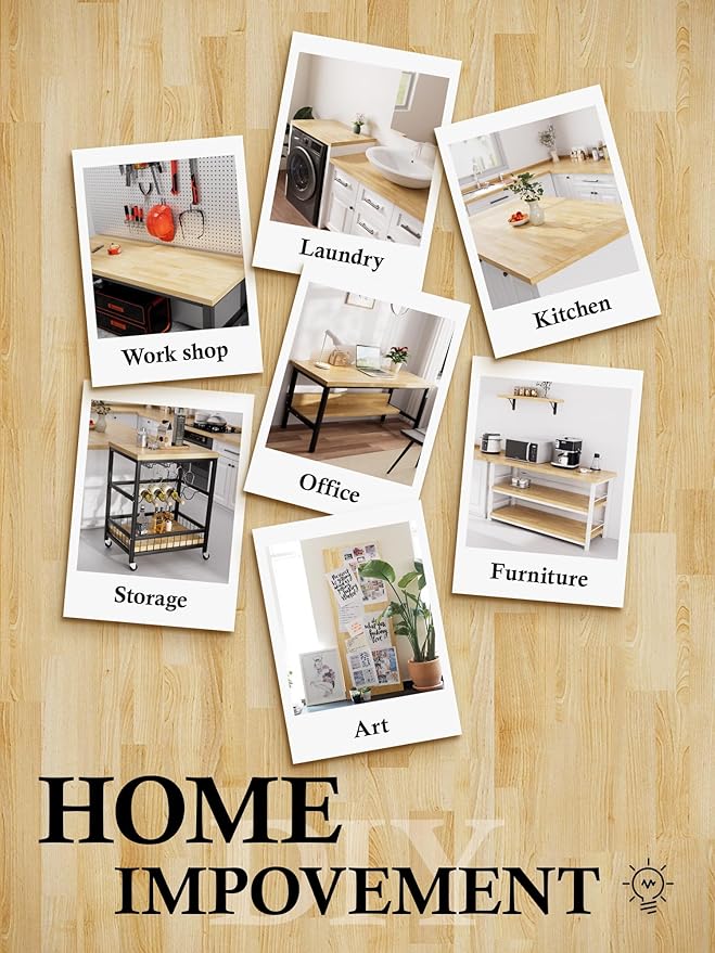 Butcher Block Countertop Birch Solid Wood - 36" x 25" Table Top Butcher Block Cutting Board for Kitchen Island Living Dining Table Office Desk Workbench Laundry Countertop Unfinished 1.5" Th