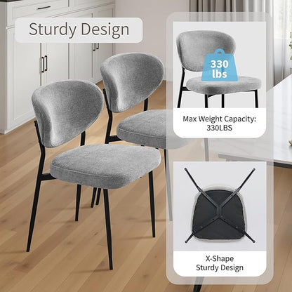 Dining Chairs Set of 4 Modern Chenille Upholstered Kitchen & Dining Room Chairs Wide Seat Filled with 58D Memory Foam Cushion Ergonomic Curved Backrest Vanity Chairs for Restaurant Grey