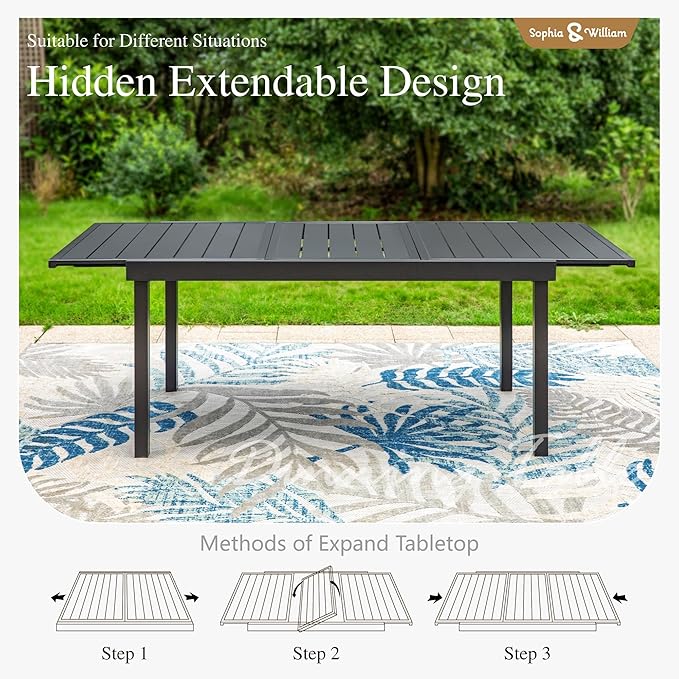 Sophia & William 9 Pieces Patio Dining Set for 8 People, Metal Outdoor Furniture Set with Expandable Patio Table and Chairs, Rust and Weather Resistant Conversation Bistro Set for Porch Yard Deck