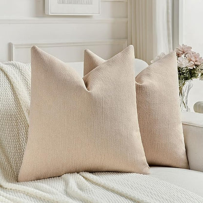 FUTEI Dusky Pink Chenille Decorative Throw Pillow Covers 20x20 Inch Set of 2,Soft Cozy Faux Linen Textured Cushion Case,Farmhouse Home Decor for Couch Living Room