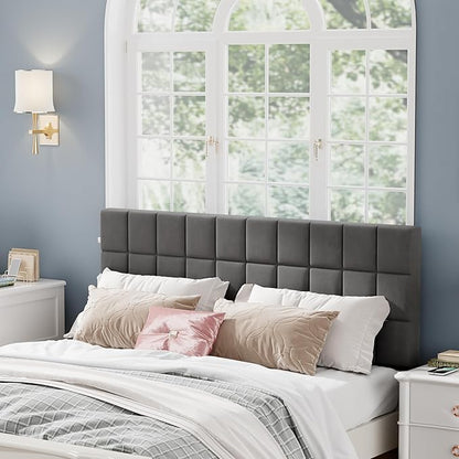 Andeworld Velvet Upholstered Tufted Queen Size Headboard,Wood Head Board with Metal Legs, Adjustable Height from 42” to 56”, Bed Headboard in Modern Design,Backboard for Bed, Dark Gray