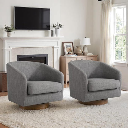 Lumibee Swivel Accent Chairs Set of 2, Chenille Fabric Swivel Barrel Chairs for Living Room, Modern Comfy Upholstered Round Armchairs Single Sofa Chairs for Bedroom, Club-Dark Gray