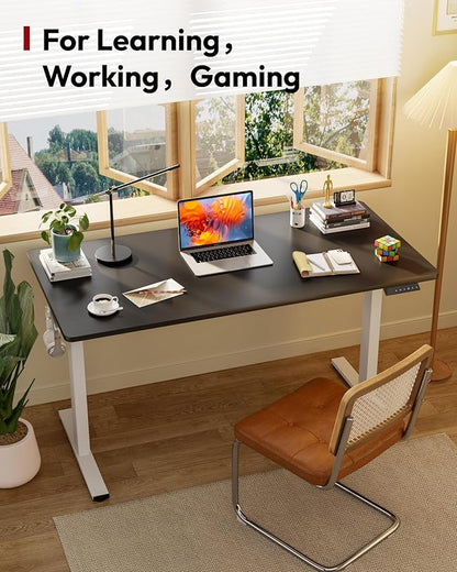 SANODESK Electric Standing Desk 60 x 24 Inches Whole-Piece Desktop Height Adjustable Stand Up Desk w/6-Button Controller Ergonomic Computer Desk for Home Office, White Frame + Black Tabletop
