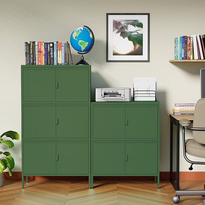 Green Metal Locker Cabinet with 4 Doors, Metal Accent Cabinets Home Office Storage Lockers Sideboard for Kitchen Living Room Hallway Entryway