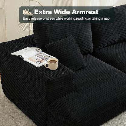 Modular Sectional Cloud Couch for Living Room,Modern Boneless Couche Set with Plush Corduroy,Comfy Floor Sofa with Memory Foam,Stupendous U Shaped Sofa,No Assembly Required,Black