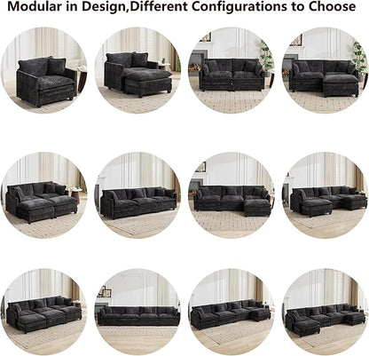 Aoowow Modular Sectional 2 Seater Cloud Sofa Couch for Living Room,78" Loveseat Couch with Deep Seat,Modern Chenille 2 Seat Sofas,Fluffy Small Couches for Bedroom,Small Spaces (Black, 2 Seater)