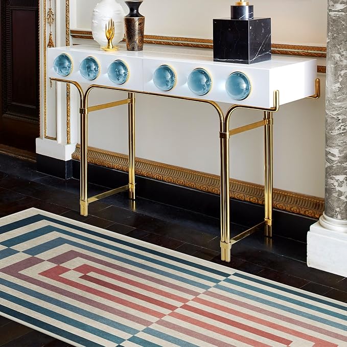 RUGGABLE x Jonathan Adler Machine Washable Modern Runner Rug – Op Art Teal 2.5x10, Stain-Resistant, Non-Slip – Washable Rug for Hallway, Entryway, Living Room & Kitchen–with Cushioned Pad