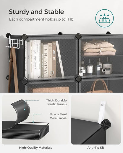 SONGMICS Shoe Rack Organizer, 6-Tier Shoe Storage Cabinet for Closet and Entryway, Holds 24 Pairs of Shoes, Adjustable, Ink Black and Trasparent ULPC033B01