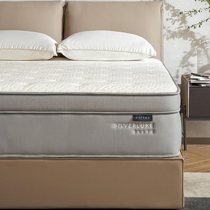 EPITEX Silverluxe Elite Queen Hybrid Mattress, 14 Inch Gel Memory Foam Queen Size Mattress in a Box, Individual Pocket Spring for Low Motion Transfer, Medium Firm Mattress, Gray