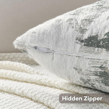 FUTEI Dark Green White Decorative Throw Pillow Covers 18x18 Inch Set of 2,Soft Faux Cashmere Jacquard - Textured & Cozy Cushion Case,Modern Home Decor for Couch Bed Living Room