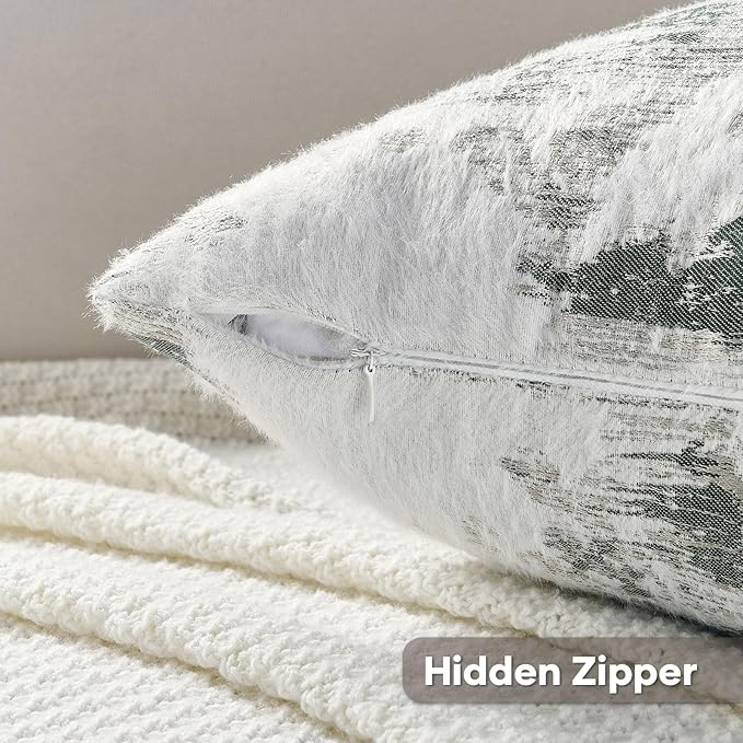 FUTEI Dark Green White Decorative Throw Pillow Covers 24x24 Inch Set of 2,Soft Faux Cashmere Jacquard - Textured & Cozy Euro Pillow Shams,Modern Home Decor for Couch Bed Living Room