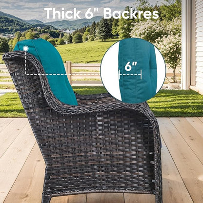 7-Piece Outdoor Patio Cushion Set - Fade & Water Resistant with Removable Olefin Cover, 22x24x4 Inch Memory Foam Cushions for Wicker Sectional Sof - Peacock Green/Buckle