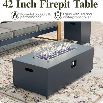 LayinSun 5 Pieces Aluminum Patio Furniture Set with Fire Pit Table, Oversized Seat with Hight Back, Outdoor Conversation Sets for Porch, Balcony, Deck