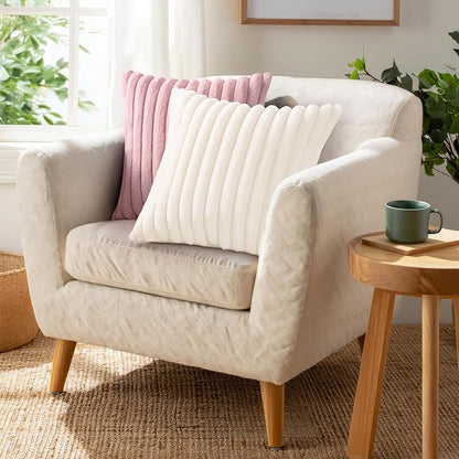 Pallene Faux Fur Plush Lumbar Throw Pillow Covers 12x20 Set of 2, Luxury Soft Fluffy Striped Decorative Pillow Covers for Sofa, Couch, Living Room, Blush Pink