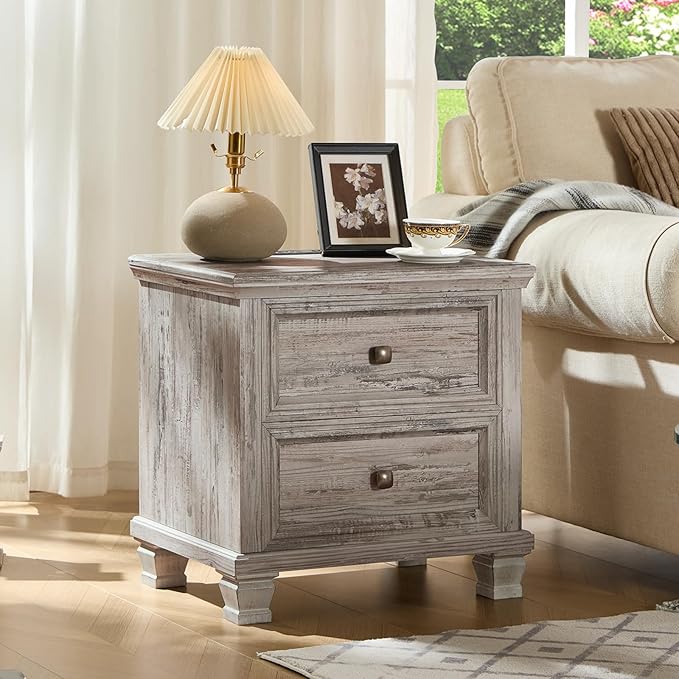 Farmhouse Bedroom Dresser and Nightstand Set of 4, 6 Drawer Tall & Low Dresser & 2 Drawer Nightstand Set, Rustic Wood Bedroom Furniture Set for Livingroom, Hallway, Grey