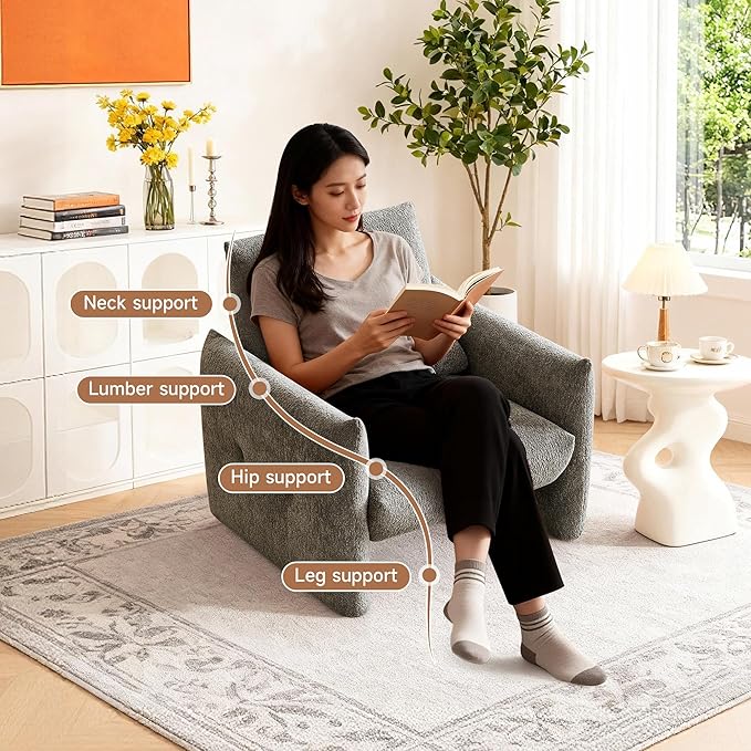 33.9" Accent Chairs, Modern Upgrade Sherpa Fabric Arm Chair Comfy Upholstered Armchair Leisure Single Sofa Chair with a Waist Pillow for Bedroom, Office and Living Room