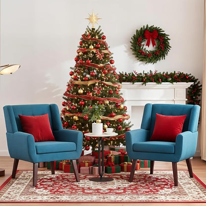 HUIMO Button-Tufted Accent Chairs Set of 2,Upholstered Reading Living Room Chair,Mid Century Modern Chair with Linen Fabric, Club Chair,Comfy Arm Chairs for Living Room,Bedroom,Lake Blue