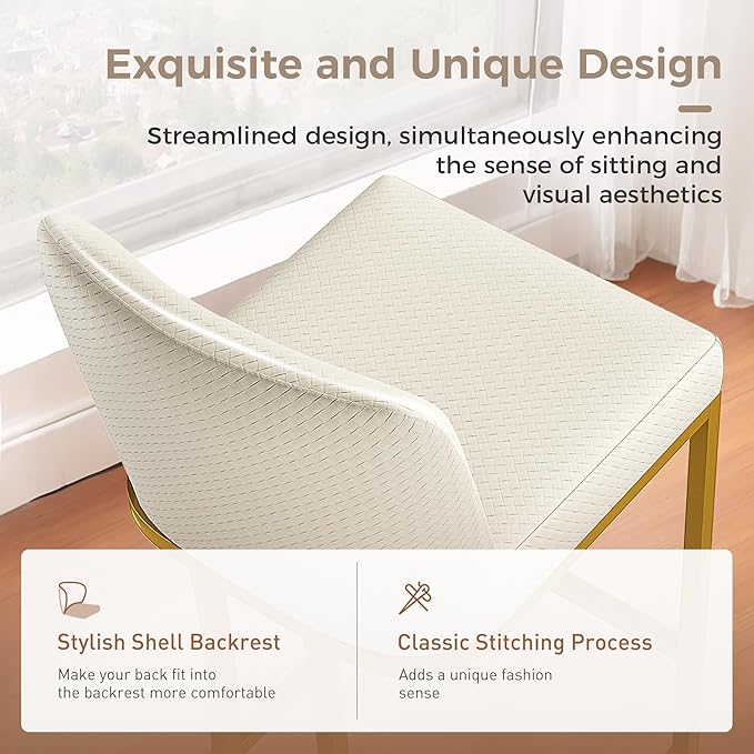 MAISON ARTS Off White & Gold Counter Height Bar Stools with Back Set of 4 for Kitchen Counter 24 Inch Modern Upholstered Faux Leather Barstools Farmhouse Bar Chairs Luxury Island Stools Support 330LBS