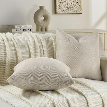FUTEI Beige Chenille Throw Pillow Covers 26x26 Inch Set of 2,Soft Wide Chevron Textured Euro Pillow Shams,Farmhouse Home Decor for Couch Bed Living Room