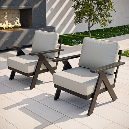 COOS BAY Iron Luxe Modern Outdoor Patio Chairs Set of 2, Lounge Accent Chairs for Backyard, Deck, Porch, Garden, Black/Beige