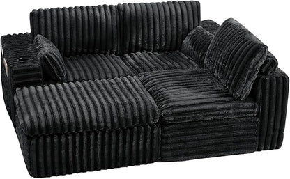 114" Cloud Boneless Sectional Couches for Living Room, Modular Sectional Sofa with Cup Holder, Cozy Fluffy L Shaped Deep Seat Couch with Storage Pocket, No Assembly Required, Dark Black