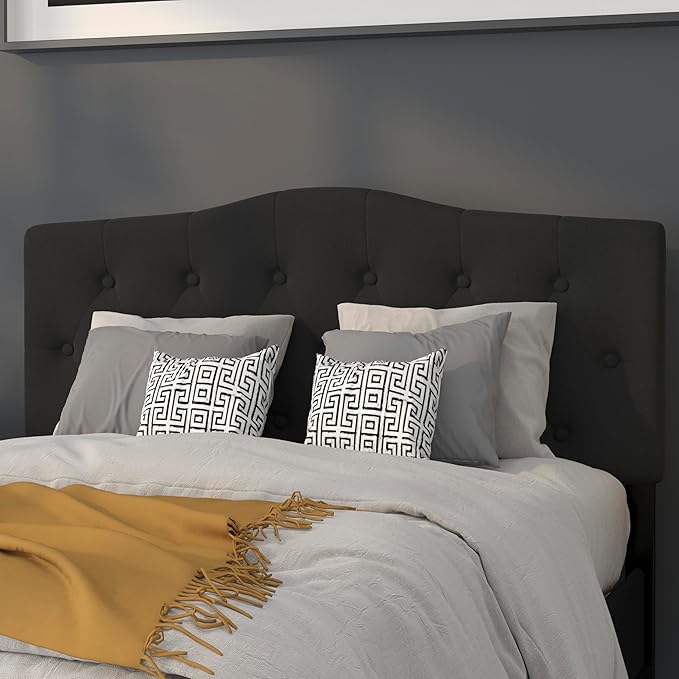 EMMA + OLIVER Tufted Upholstered Full Size Headboard in Black Fabric