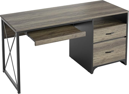 Bestier Office Desk with Drawers, 55 inch Industrial Computer Desk with Storage, Wood Teacher Desk with Keyboard Tray & File Drawer for Home Office, Dark Gray Oak