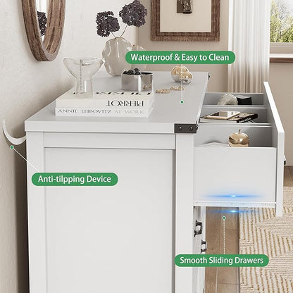 Dresser for Bedroom with 9 Drawers, 63" Wide Wood Chest of Drawers with Deep Drawers & Mental Handle, Modern Dresser TV Stand, Wooden Closet Storage Organizer for Living Room, Hallway, Entryway, White
