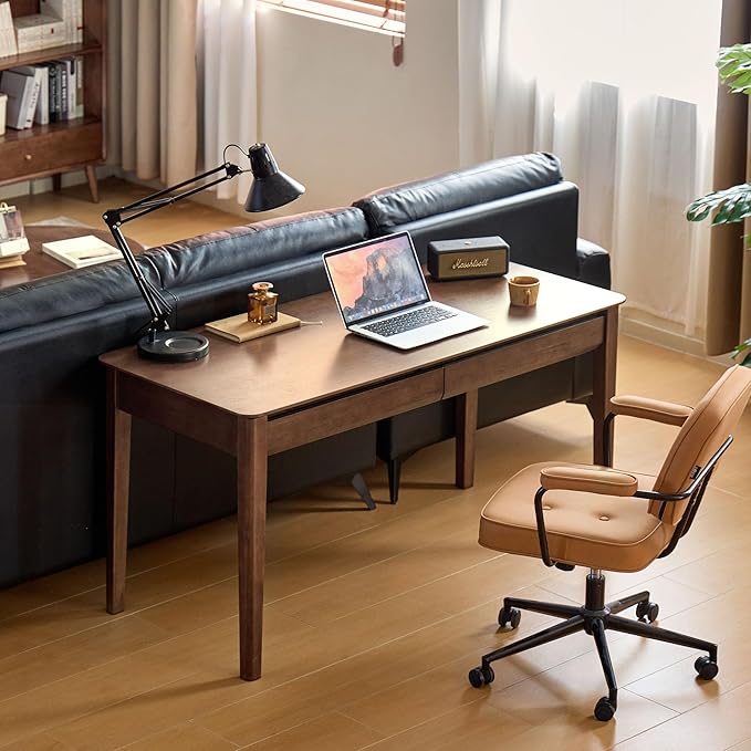 YESWOOD Vintage Solid Wood Computer Desk, Office Desk with Storage Drawers, Writing Desk for Home Office, Study 55.11" W