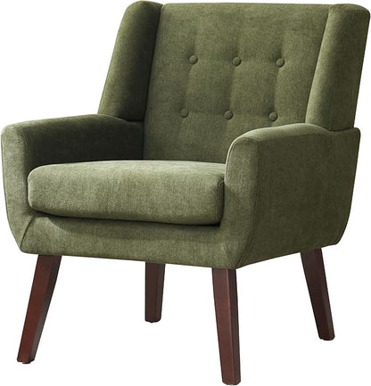 Accent Chairs for Living Room,Button-Tufted Upholstered Armchair with Wooden Legs,Comfy Mid Century Modern Chair for Bedroom Apartment Waiting Room Green
