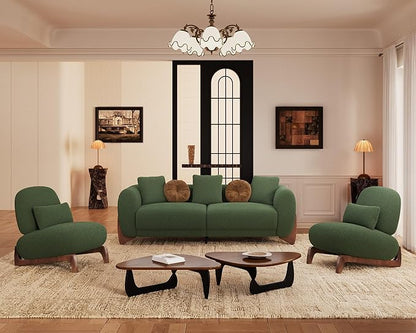 Morden Fort Sherpa Boucle Chair Single, Tilted Modern Wood Sofa Chair with Thick Cushion Comfortable Lumbar Pillow Armless Reading Accent Chairs Compatible with Sofa Set Couch for Living Room, Green