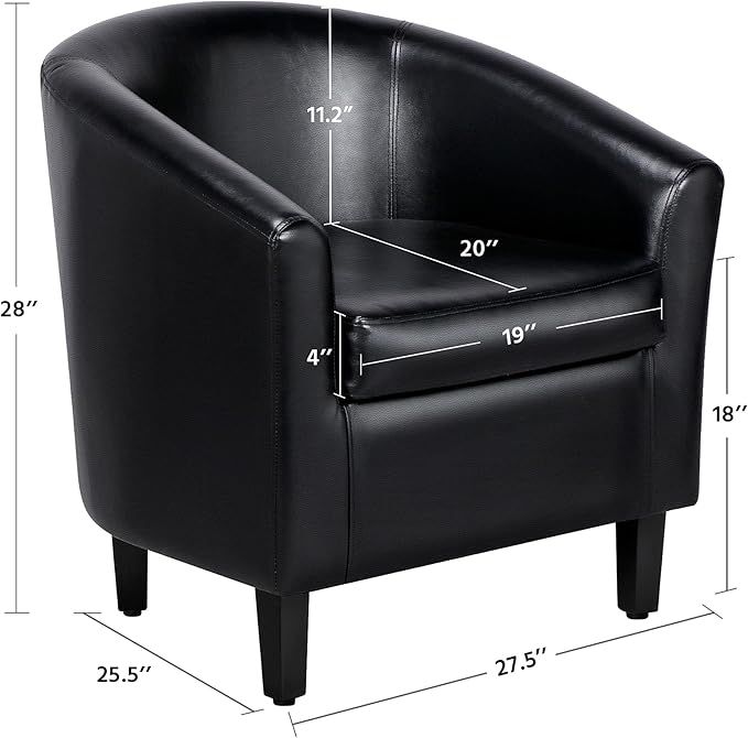 Yaheetech Barrel Chairs Set of 2, Faux Leather Club Armchairs, PU Leather Accent Chairs with Soft Padded Seat for Living Room Bedroom Waiting Reading Room, Black