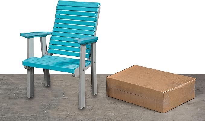 DutchCrafters Modern Horizontal Slat High Back Poly Outdoor Patio Chair (White & Blue)