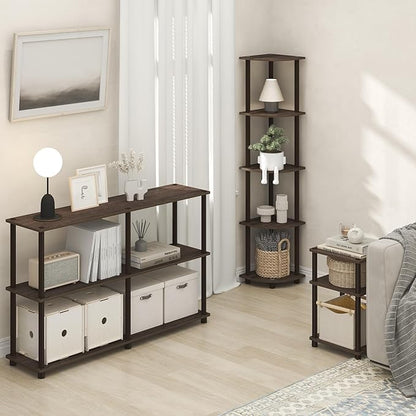 Furinno Turn-N-Tube Corner Shelf, 5-Tier Corner Bookshelf, Open Storage Shelves, for Organization and Storage, Living Room, Home Office, Garage, Bedroom, Black Walnut