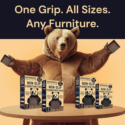 CasterMaster Non Slip Furniture Pads for Hardwood Floors - 4x4 Black Round Caster Cups - Rubber Feet for Furniture - Anti Slip Couch & Furniture Grip - Bed Frame Feet Protectors (Set of 4)