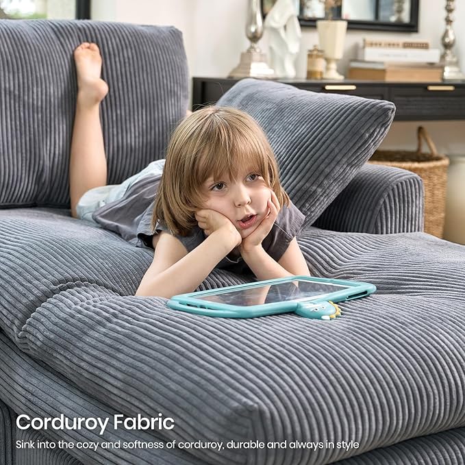 Belffin Large Modular Sectional Sofa with Double Deep Chaise, 135" Corduroy U Shaped Sectional Couch with 9" Soft Dual-Layer 6 Seats U Shaped Couch for Living Room, Apartment, Light Grey