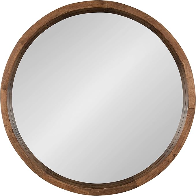 Kate and Laurel Hutton Round Decorative Modern Wood Frame Wall Mirror, 22 Inch Diameter, Natural Rustic