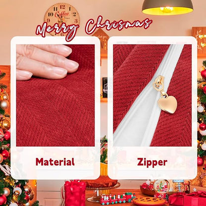 ZWJD Christmas Pillow Covers 16x16 Set of 2 Chenille Throw Red Cushion Covers with Elegant Design Soft and Luxurious Decorative Pillows for Couch, Bed, and Christmas Decor