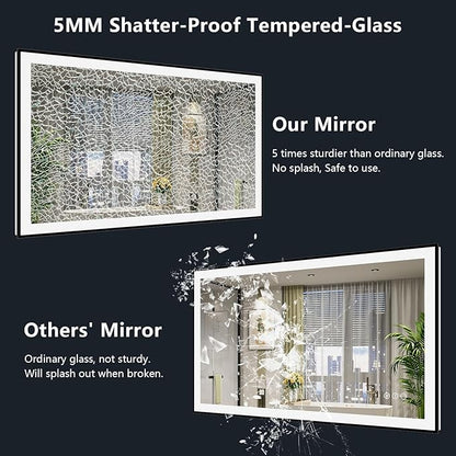 44x30 Inch LED Bathroom Mirror with Lights (Front Lit and Backlit) Black Framed Lighted Vanity Mirror for Bathroom Wall Dimmable Anti-Fog Memory Tempered Glass Horizontal/Vertical