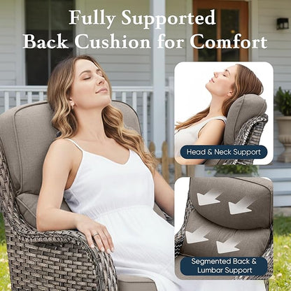 Belord Luxury 6" Thick Cushioned 6 Pieces Patio Furniture Set with Outdoor Couch, Wicker Outdoor Conversation Set with High Back Swivel Rocker Chairs for Deck Porch Yard and Poolside - Grey+Grey