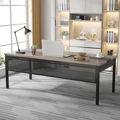 Tribesigns 71 inch Executive Desk, L Shaped Desk with Mobile File Cabinet, Executive Office Table with 2 Drawers and Storage Shelves, Business Furniture Workstation for Home Office, Grey and Black
