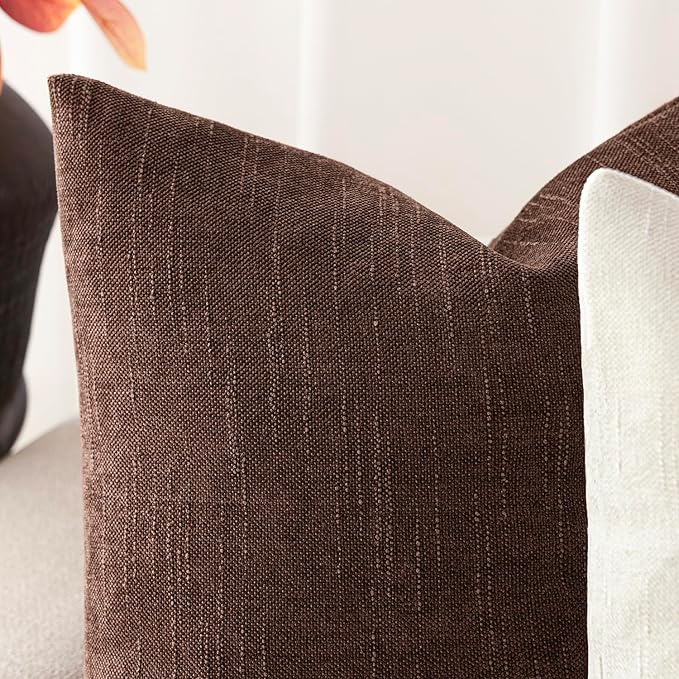 Foindtower Pack of 2 Textured Chenille Throw Decorative Pillow Covers Square Accent Solid Cushion Cover Neutral Farmhouse Lumbar Pillow Case for Couch Sofa Bedroom Living Room 12x24 Inch,Red Brown