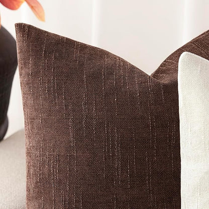 Foindtower Pack of 2 Soft Textured Chenille Throw Decorative Pillow Covers Square Accent Solid Cushion Cover Cozy Neutral Farmhouse Pillow Case for Couch Sofa Bedroom Living Room 16x16 Inch,Red Brown