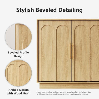 Sideboard Buffet Cabinet with Storage, Modern Accent Cabinet with Arched Doors, Boho Modular Media Console, 31.5" Minimalist Credenza for Living Room Kitchen Dining Room Entryway, Oak