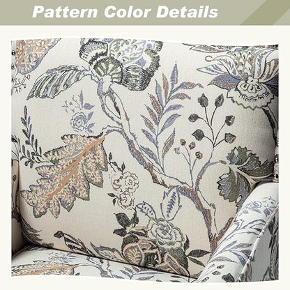 HULALA HOME Modern Accent Chairs Set of 2, Farmhouse High Back Floral Chairs with Wooden Legs & Nail Head Trim, Comfy Upholstered Armchairs for Living Room/Bedroom (Orange Grey Floral)
