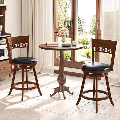 COSTWAY Bar Stools Set of 2, 24.5” Counter Height Bar stools with Solid Wood Legs, Cushioned Seat, Footrest, for Home, Kitchen Island, Bar (2, 24.5'' Seat Height)