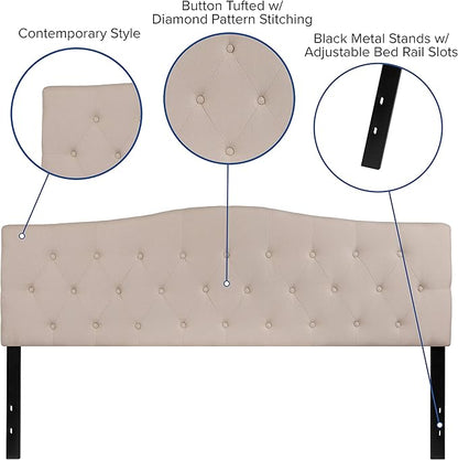 EMMA + OLIVER Tufted Upholstered King Size Headboard in Beige Fabric