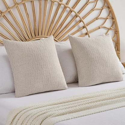 FUTEI Natural Decorative Throw Pillow Covers 20x20 Inch Set of 2,Soft Linen Slub Texture Cushion Case,Farmhouse Home Decor for Couch Bed Living Room